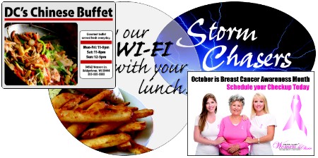 Images of our full color static clings in ovals, circles, rectangles and squares